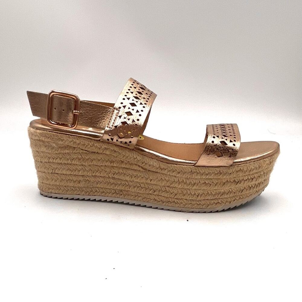 Report Metallic Rose gold Platform Espadrille Wedges Sandals size 9